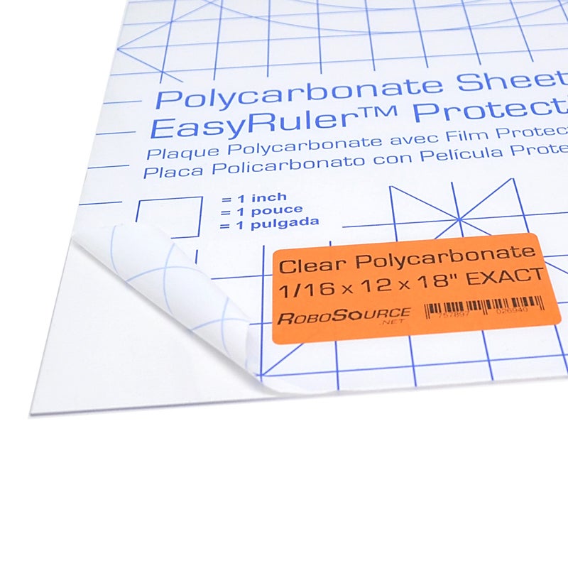 Robosource Polycarbonate Clear Plastic Sheet 12" X 18" X 0.0625" (1/16") Exact, EasyRuler Film, Shatter Resistant, Easier to Cut, Bend, Mold than Plexiglass. VEX Robot, Hobby, DIY, Industrial. Glass Replacement - Image 1
